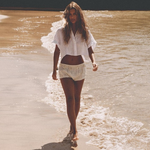 ZARA NWT Cropped 100% Linen Shirt Size M - Picture 4 of 9